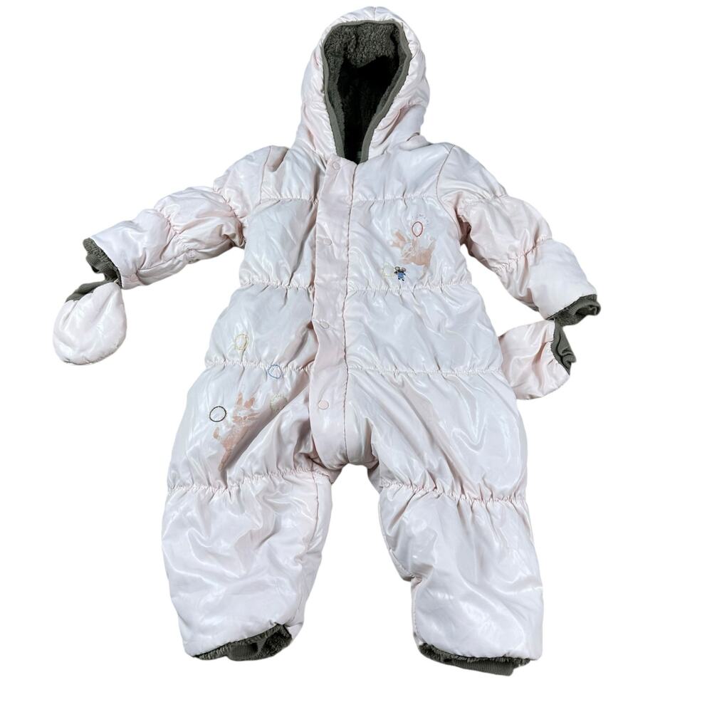 CATIMINI Pink Brown Fleece Lined Full Zip Snap Hooded Snow Suit Girls‎ Size 18 M